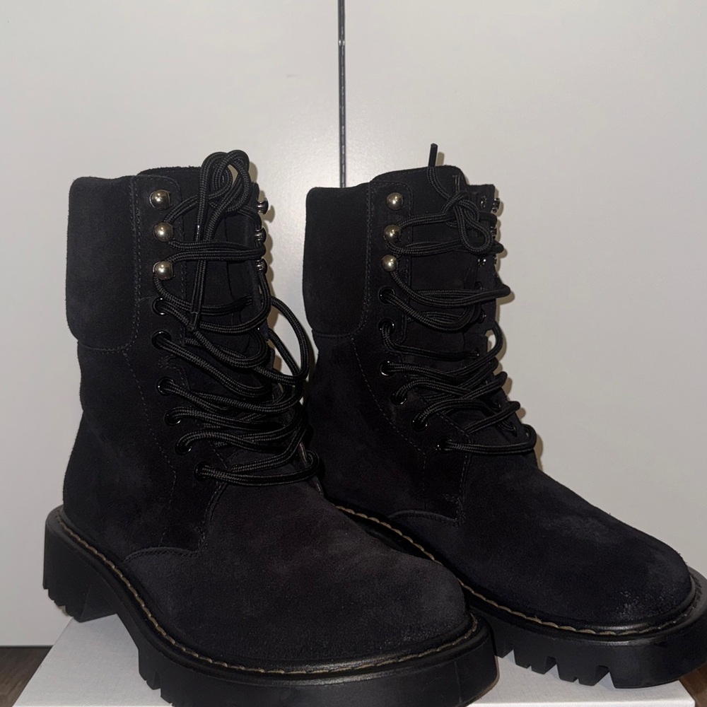 Loewe Sierra Suede Lace-up Black Combat Boots Size 37